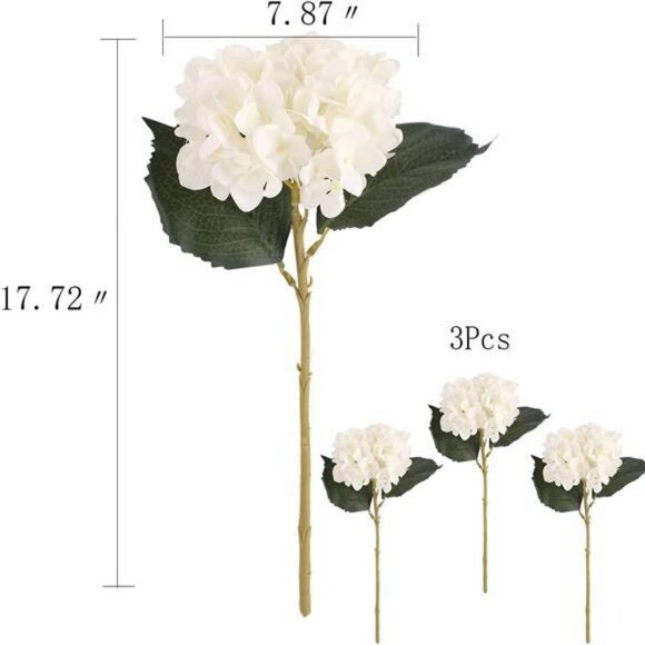 Artificial Silk Hydrangea Flowers Bouquets with Stems 3Pcs (White) - Picture 2 of 5